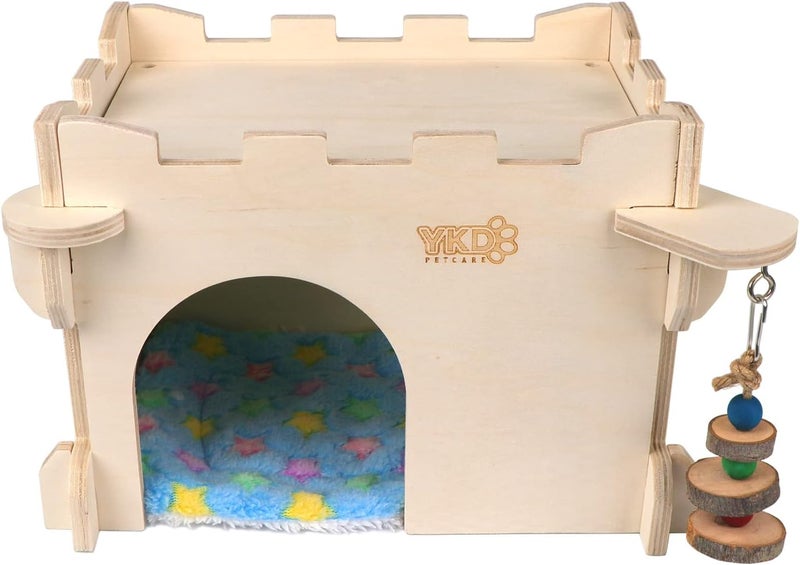 YKD Castle Chinchilla House, Small Animal Hideout for Chinchilla, Guinea Pig, Hedgehog, or Rat, Ventilated Wooden Guinea Pig Hut Habitat with Multiple Doors (Medium) - Image 4
